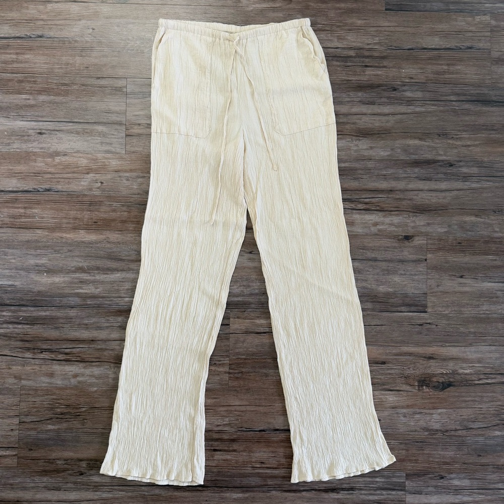 Zara Cream Crinkle Drawstring Pants